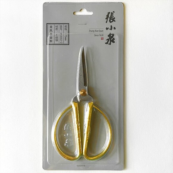 Zhang Xiao Quan Household Scissors 6.75" w/ Gold Dragon Phoenix Relief Handle - Picture 1 of 5